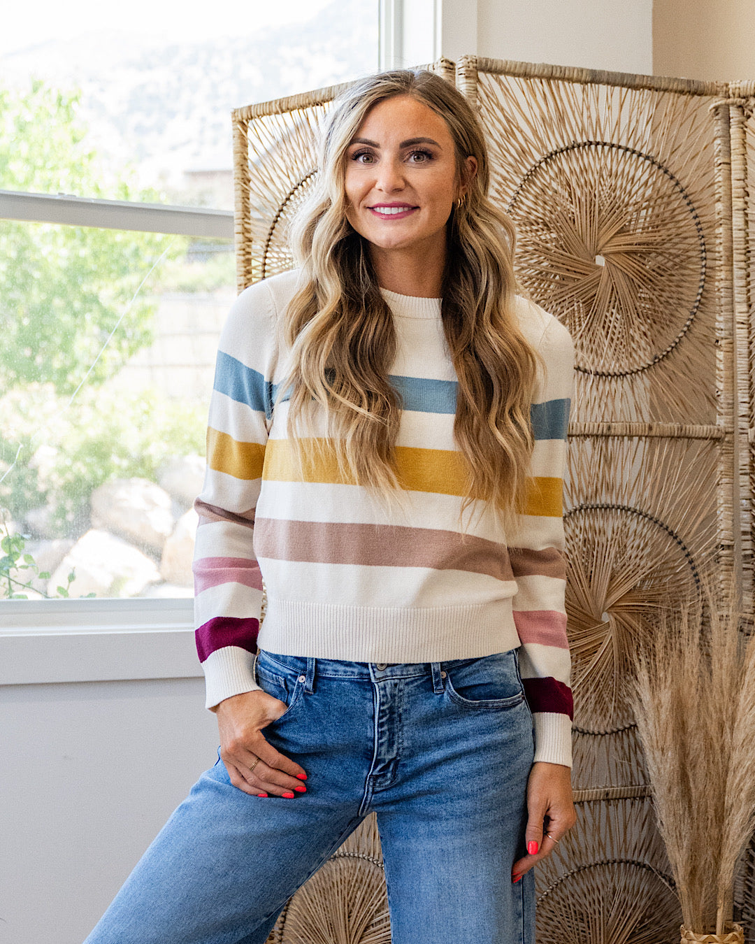 Fall in Love Striped Sweater - Teal Multi Be Cool