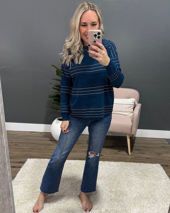 Shelly Stitch Striped Sweater - Dark Teal Staccato