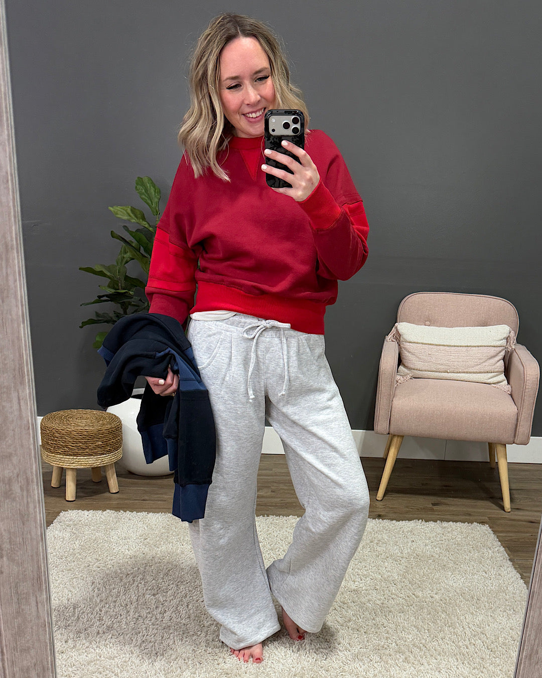 NEW! Mono B Varsity Color Block Fleece Crewneck - Deep Navy