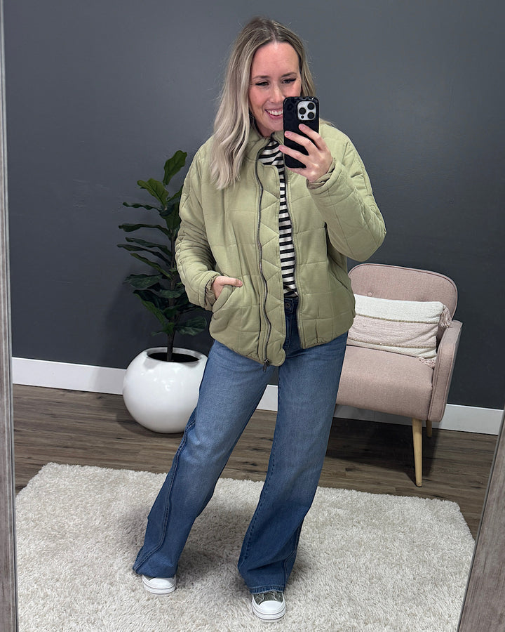 Quilted Puffer Jacket - Matcha Green Heyson