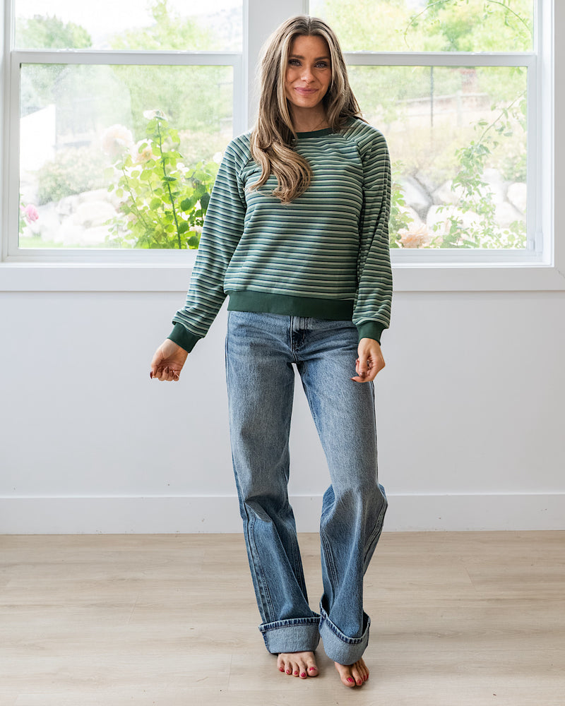 NEW! Jada Micro Brushed Striped Top - Olive Staccato