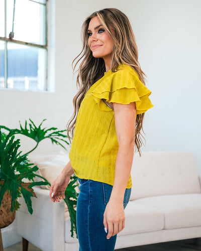 NEW! Jessica Chartreuse Ruffle Sleeve Top  Ces Femme   