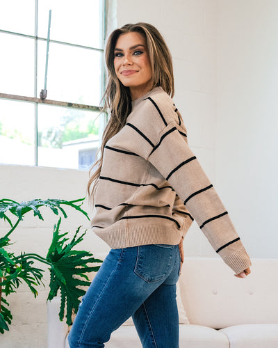 Donna Mocha Sweater with Black Stripes  La Miel   