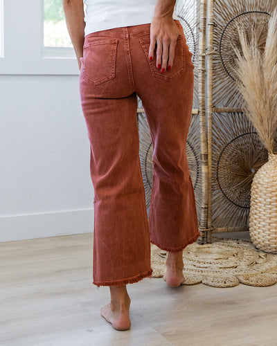 Mae Wide Leg Cropped Jeans - Rust  Zenana   