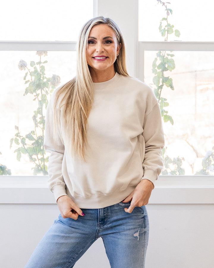 NEW! The Go To Fleece Crewneck Sweatshirt - Beige Reflex