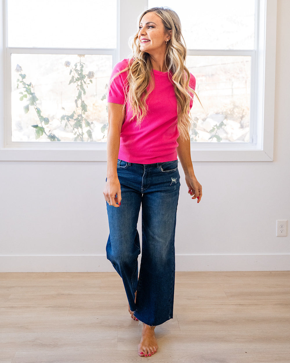 NEW! Ashton Short Sleeve Sweater Top - Fuchsia Be Cool