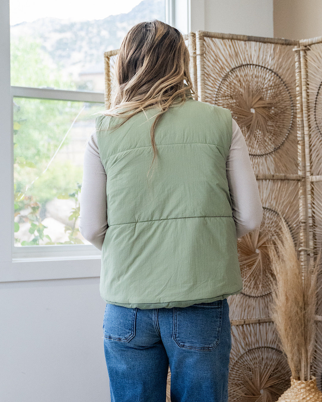 NEW! Corduroy Reversible Puffer Vest - Sage Staccato