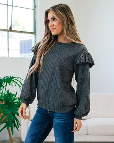 Corrine Textured Ruffle Shoulder Top - Charcoal FINAL SALE  Lovely Melody   