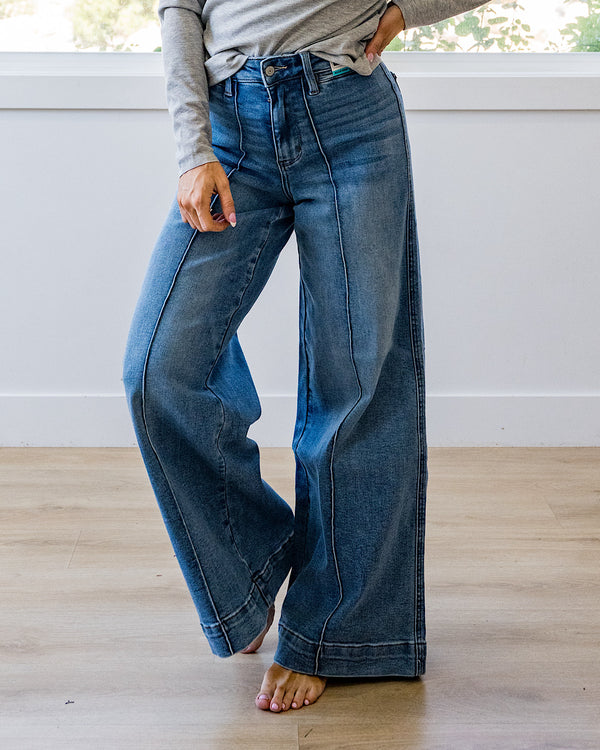 Judy Blue Hattie Front Seam Wide Leg Jeans - Short, Regular and Long Judy Blue