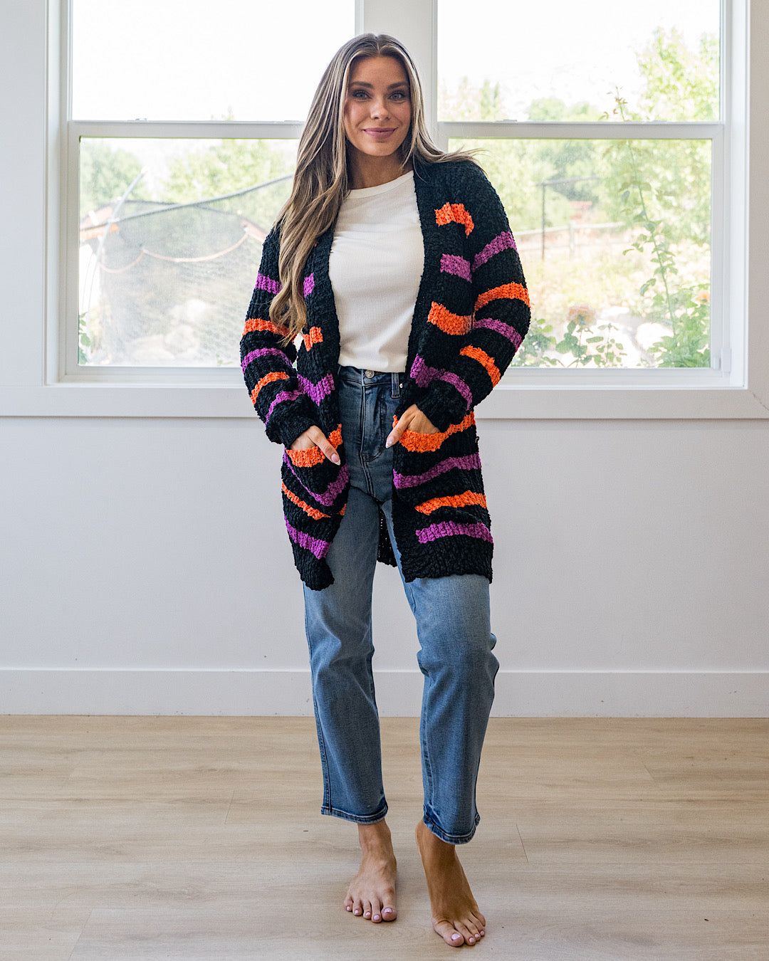 NEW! Halloween Striped Popcorn Cardigan