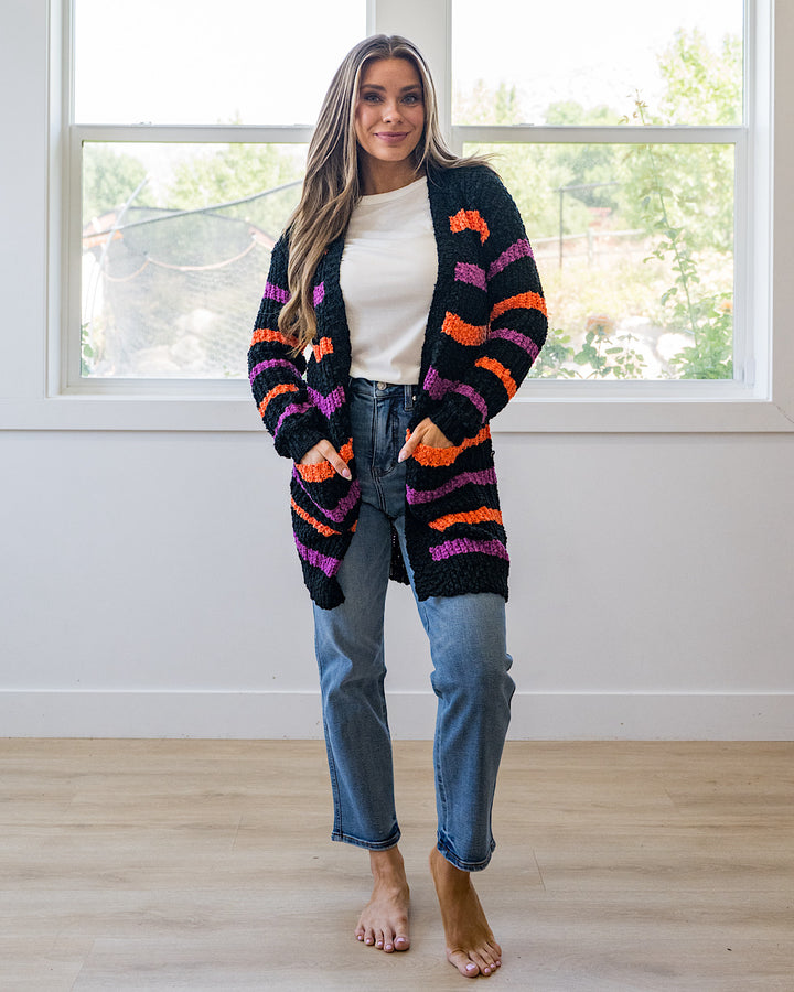 NEW! Halloween Striped Popcorn Cardigan