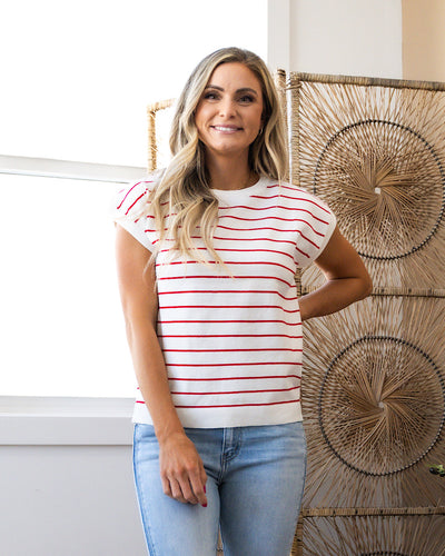 NEW! Allie Striped Short Sleeve Sweater - Red  Staccato   