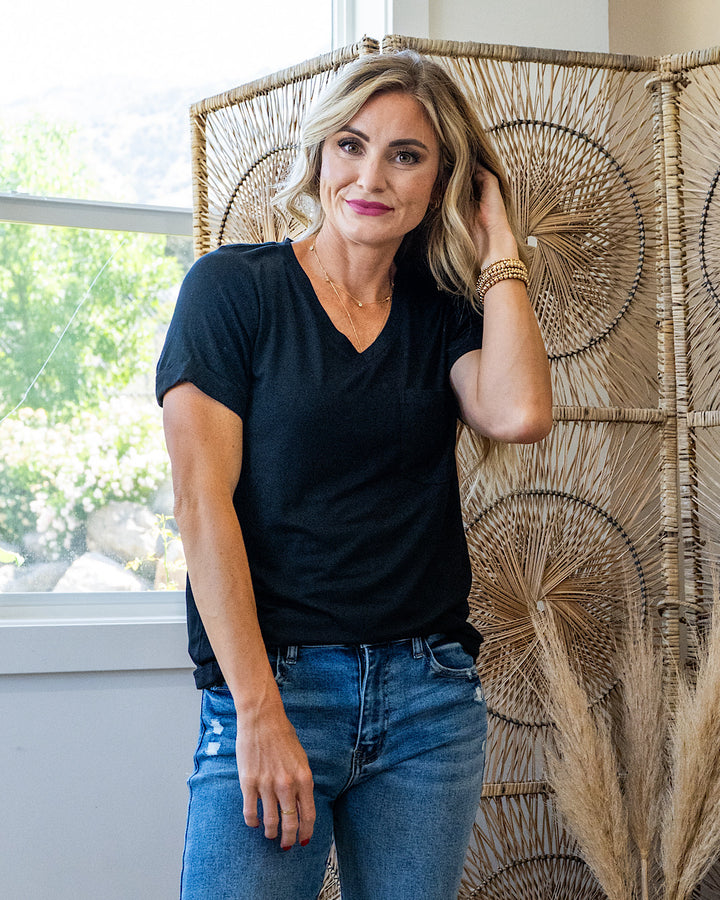 Step Right Out V Neck Pocket Top - Color Options Available! Michelle Mae Black