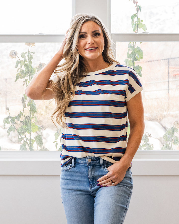 NEW! Kelly Striped Drop Shoulder Top - Ivory & Royal