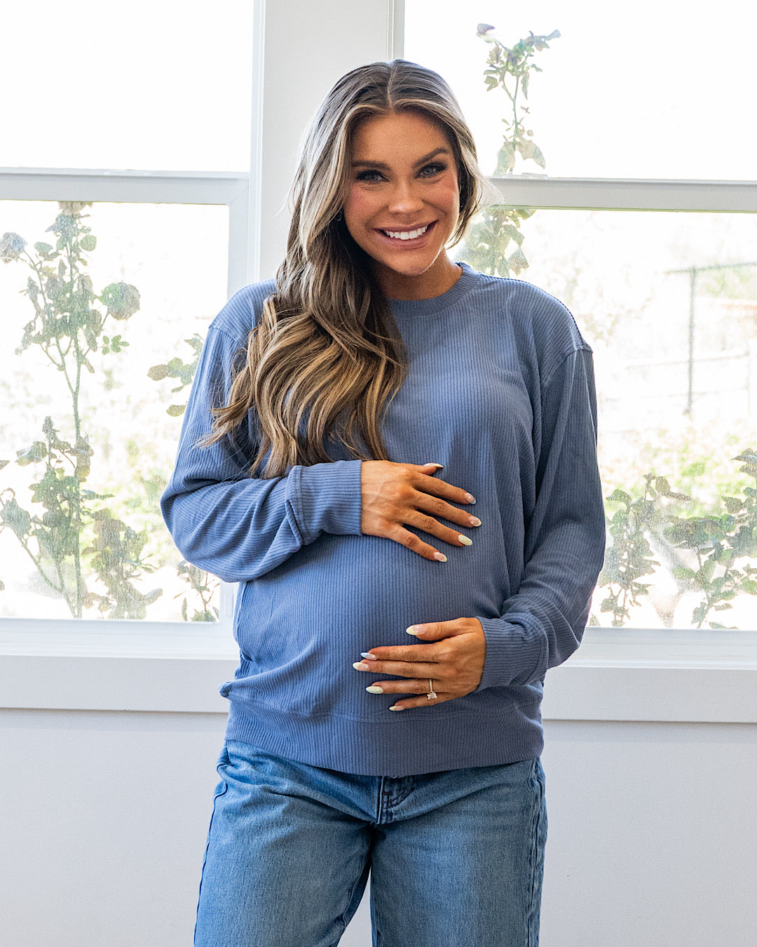 Mia Ribbed Crewneck Top - Coral