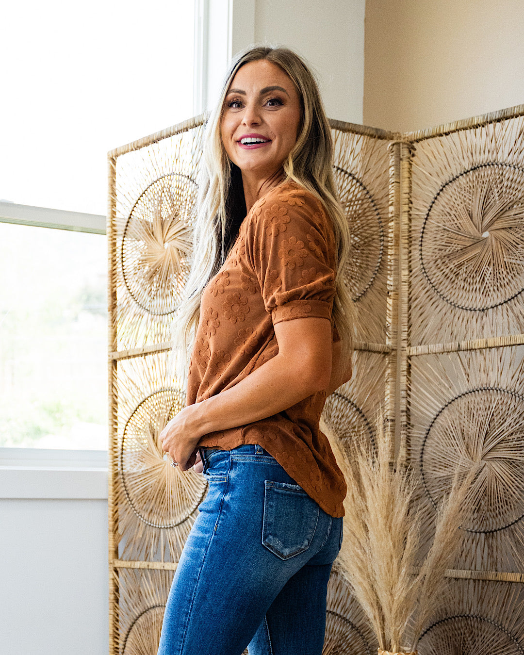 Veronica Raised Daisy Top - Camel  Bombom   