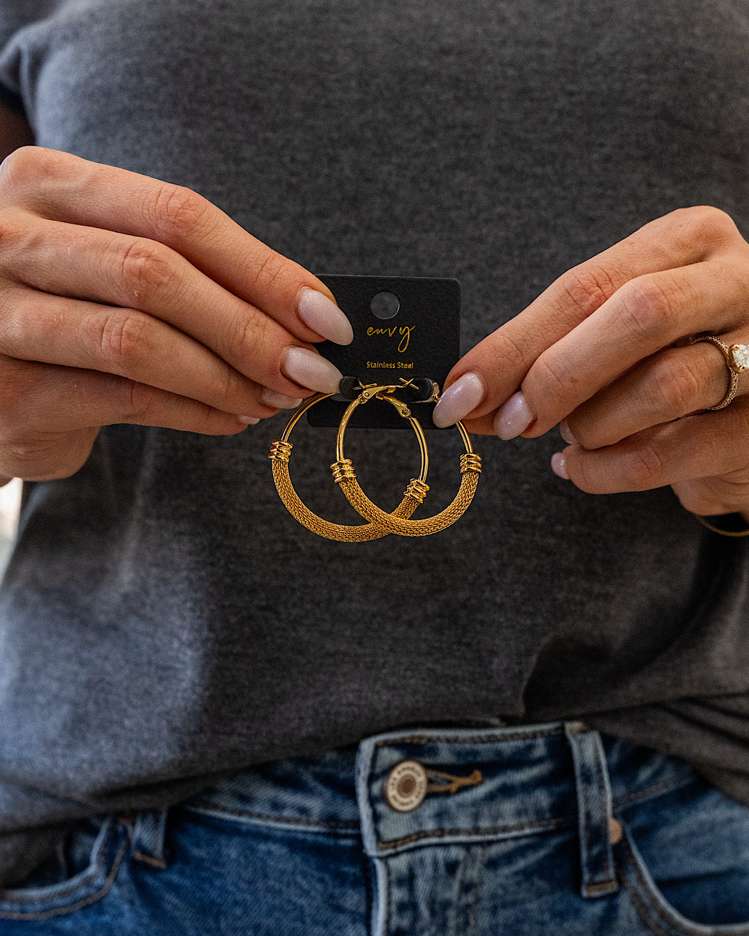 Stainless Steel Mesh Chain Hoop Earrings - Color Options Available!