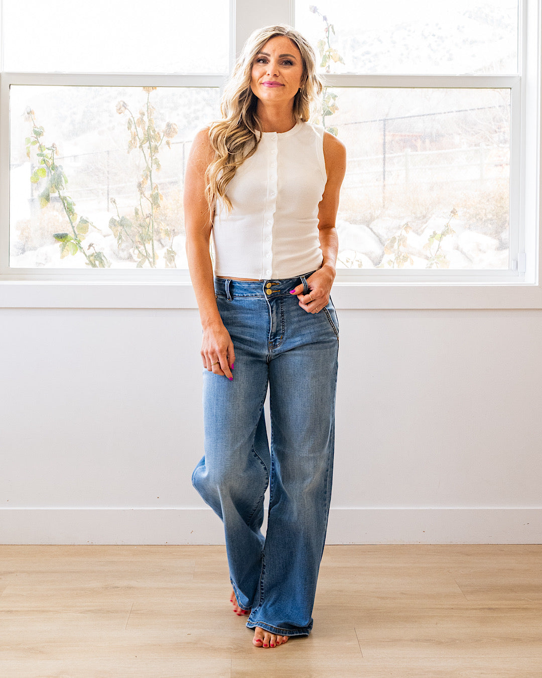NEW! Alayna Button Down Tank Top - White