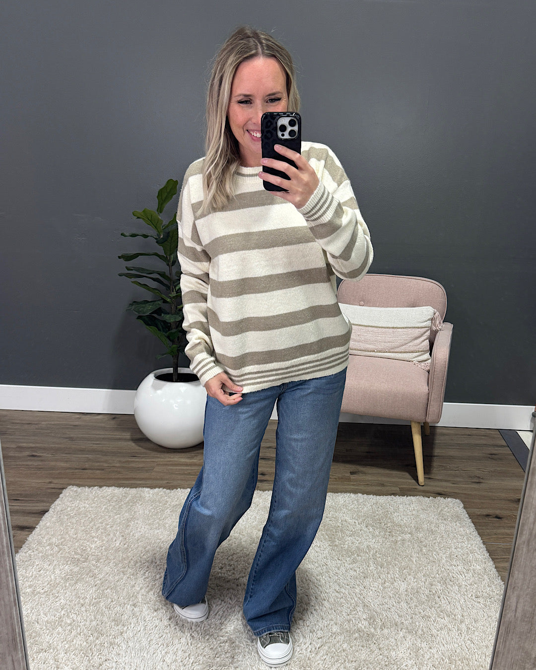 Brittany Striped Drop Shoulder Sweater - Natural Be Cool