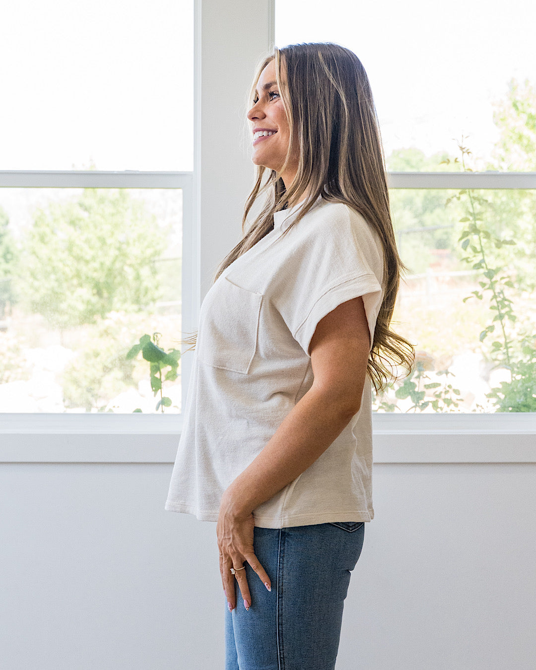 NEW! Charlotte Short Sleeve Pocket Top - Cream