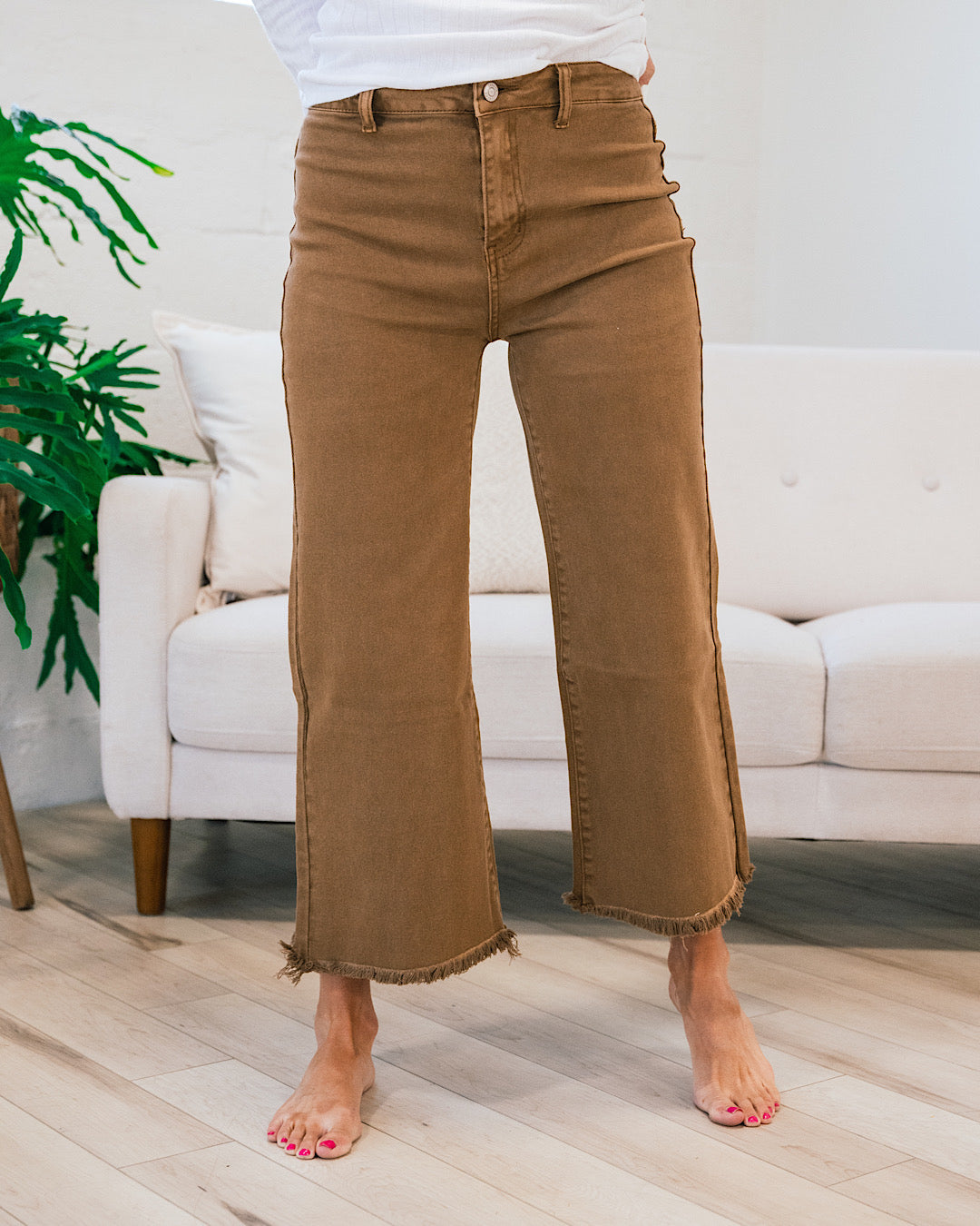 NEW! Claire Wide Leg Cropped Jeans - Deep Camel  Zenana   