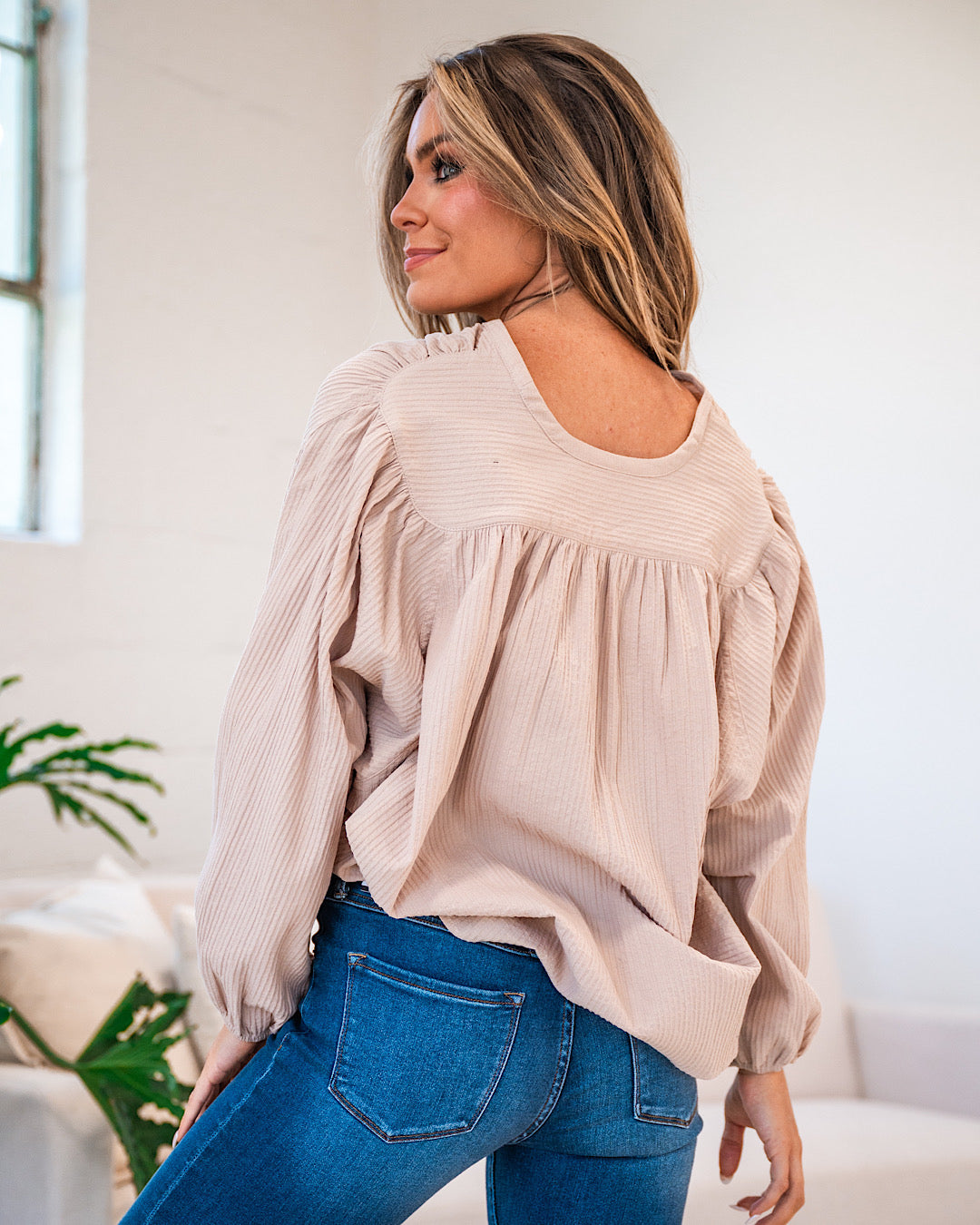 Pearl Ribbed Button Up Batwing Blouse  Lovely Melody   