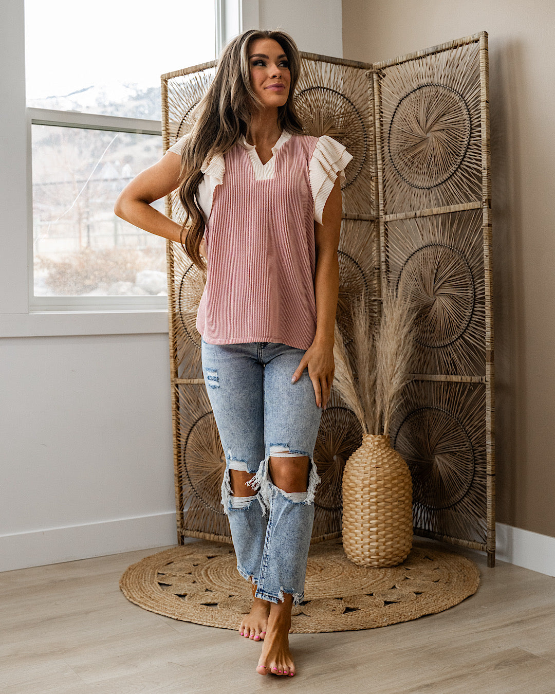 Angelina Corded Flutter Sleeve Top - Mauve SALE Lovely Melody