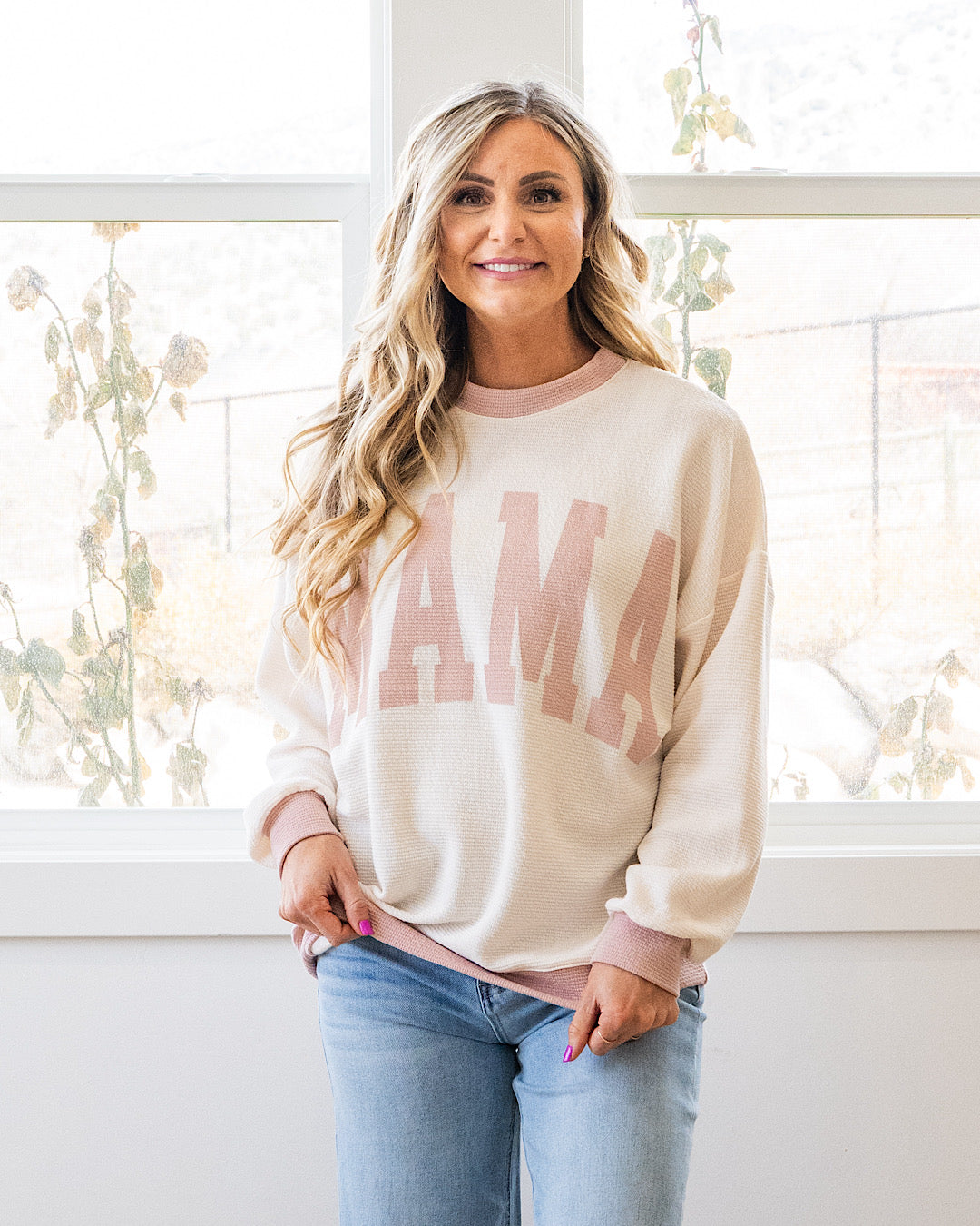 NEW! Mama Cloud Knit Long Sleeve Top - Cream & Rose Tres Bien