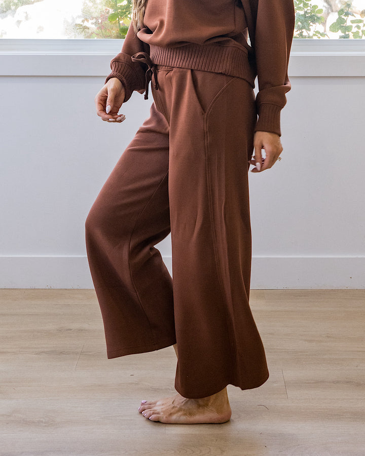 NEW! Kendall Scuba Fabric Wide Leg Pants - Chestnut