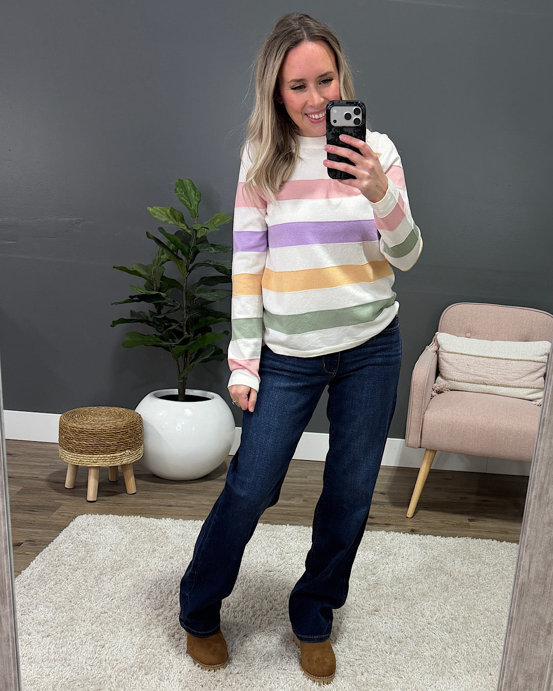 Kelsey Multi Color Striped Fine Knit Sweater - Pink & Lavender FINAL S