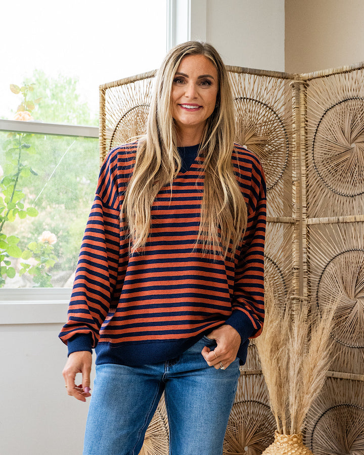 NEW! Can't Explain Striped Cloud Knit Sweatshirt - Navy & Rust Tres Bien