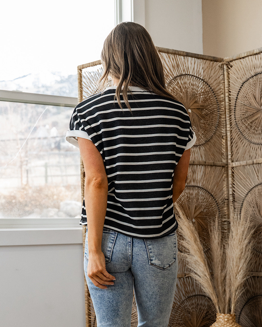 NEW! Nina Faded Striped Drop Shoulder Top - Black Lovely Melody