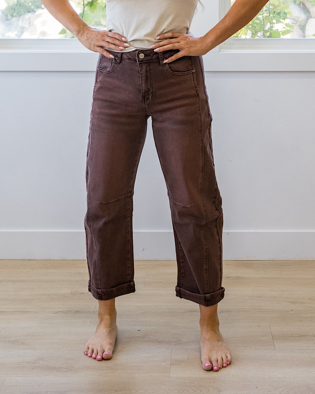NEW! Alexandra Non Distressed Barrel Jeans - Rum Brown