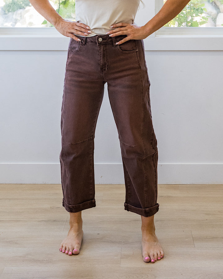 NEW! Alexandra Non Distressed Barrel Jeans - Rum Brown