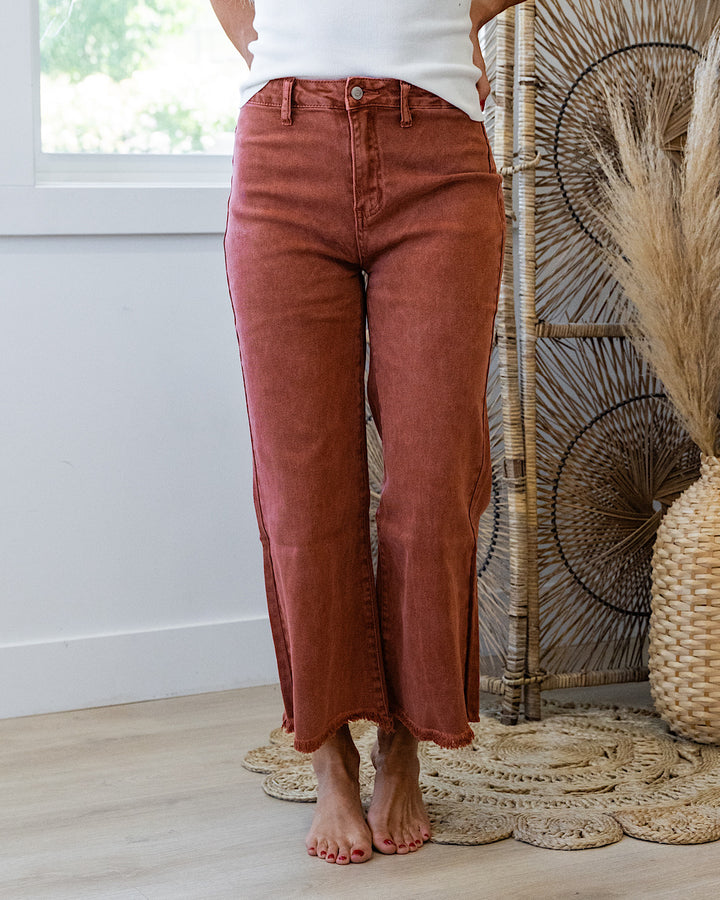 Mae Wide Leg Cropped Jeans - Color Options Available! Zenana Rust