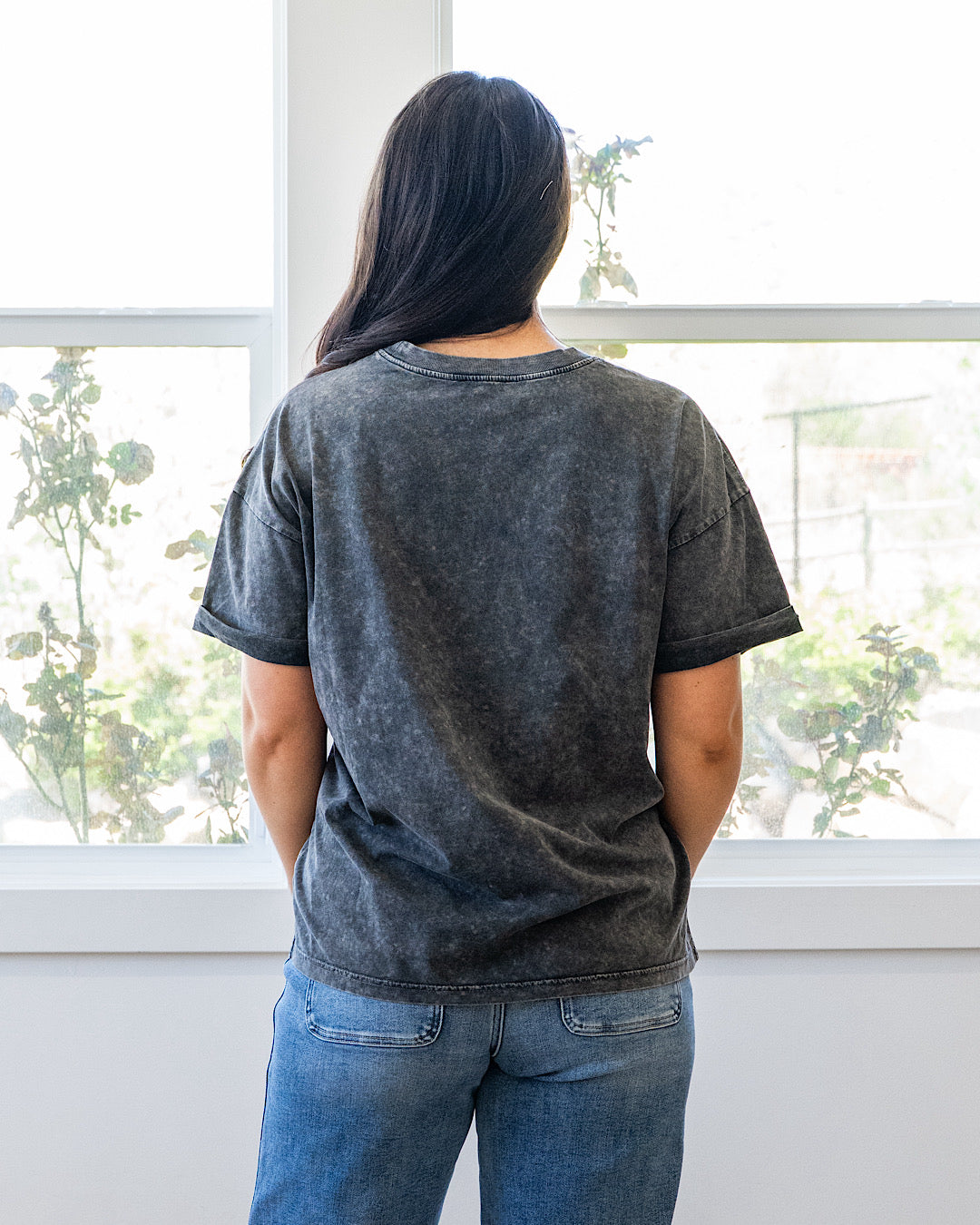 NEW! Rock & Roll Rose Black Mineral Wash Tee Zutter