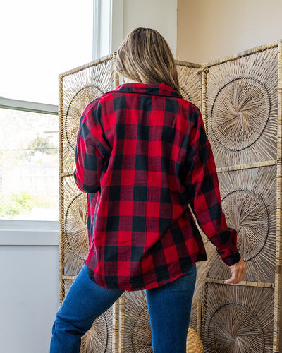 NEW! Devri Oversized Plaid Flannel - Cherry Be Cool