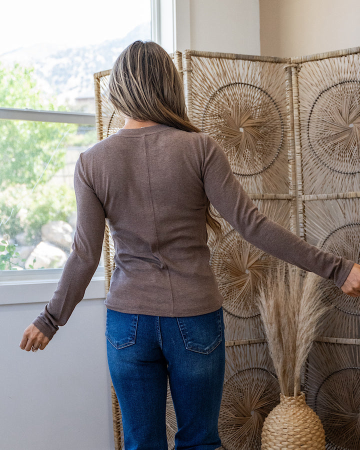 Cami Micro Ribbed Henley Top - Nutella Be Cool