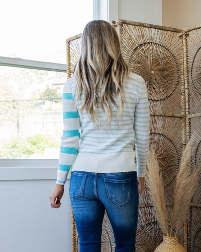 NEW! Kimberly Contrast Stripe Knit Top - Mint & Ivory Bibi