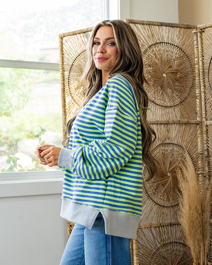 NEW! Collins Striped Side Slit Sweatshirt - Green
