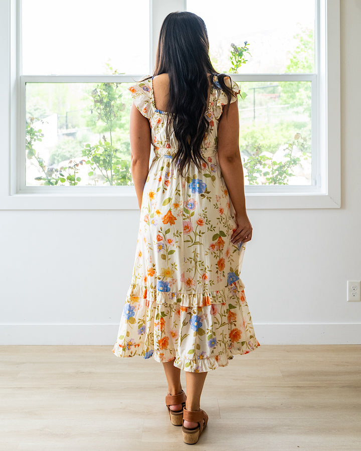 NEW! Selena Floral Flutter Sleeve Midi Dress Mine