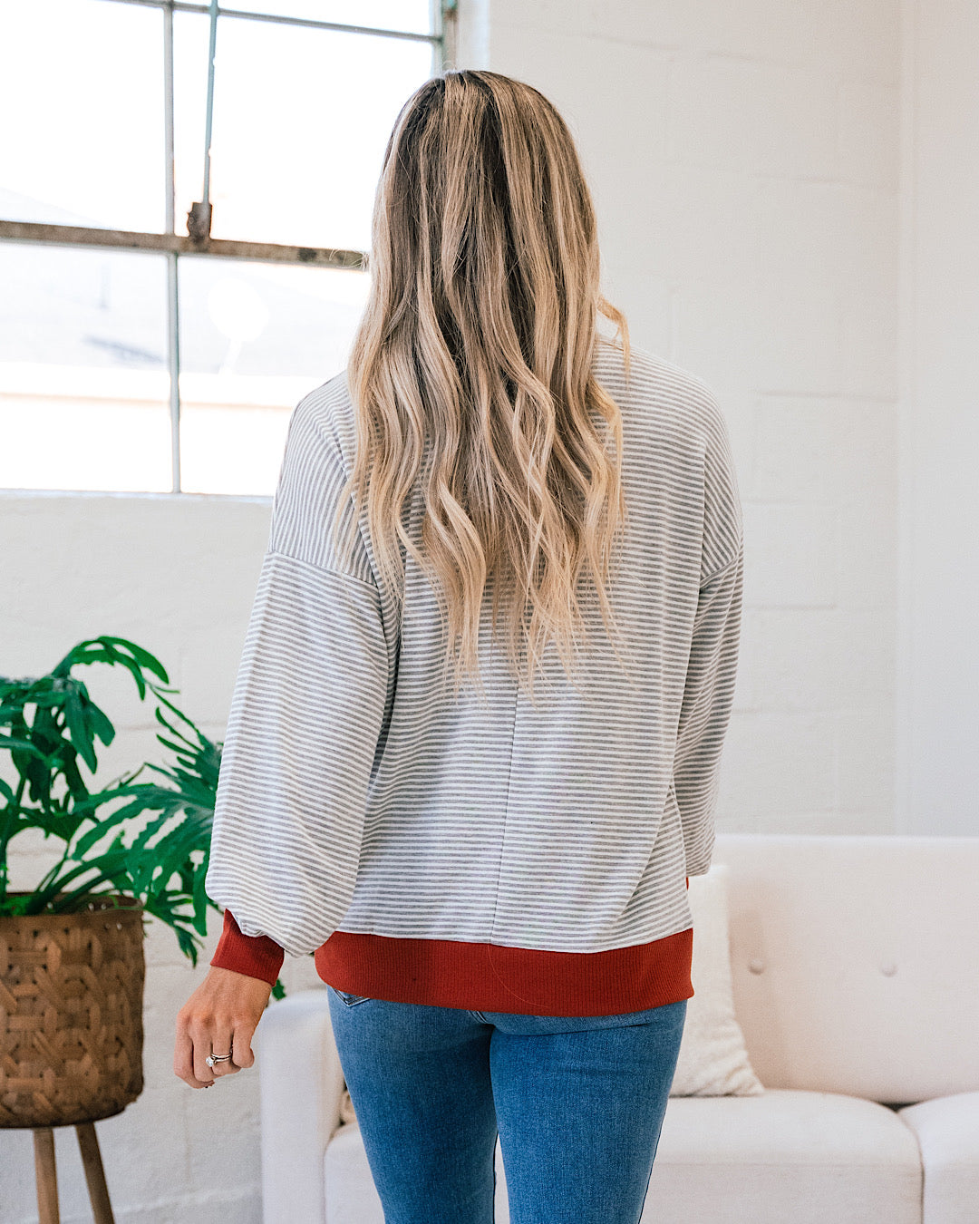 Don't Go Stripe Top - Heather Gray and Rust  Staccato   