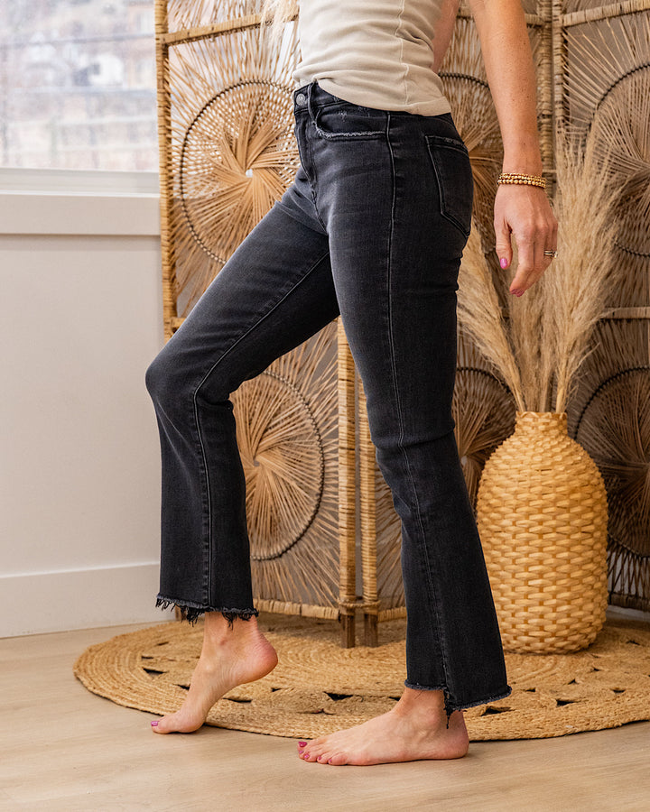 NEW! Vervet Think About It Fray Hem Crop Flare Jeans - Faded Black Vervet