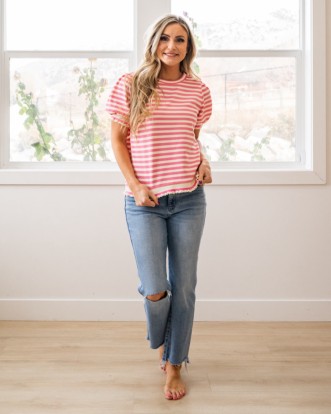 NEW! Esther Ruffle Puff Sleeve Top - Pink