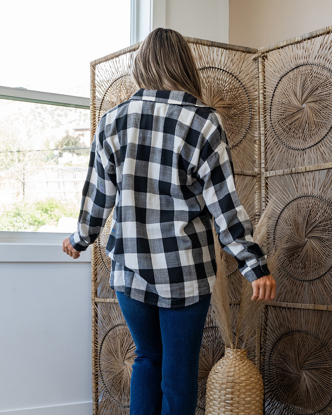 Devri Plaid Flannel Top - Black and Cream Be Cool