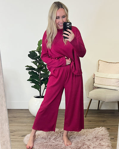 Darci Textured Ribbed Flowy Pants - Magenta FINAL SALE  Lovely Melody   
