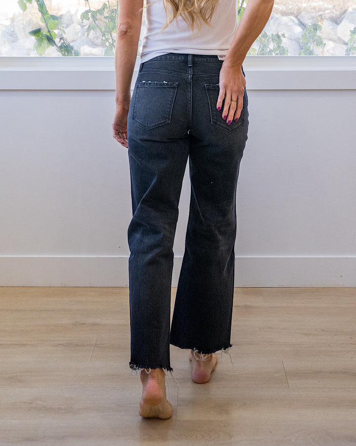 NEW! Vervet Carolina Fray Hem Slim Wide Leg Jeans - Black