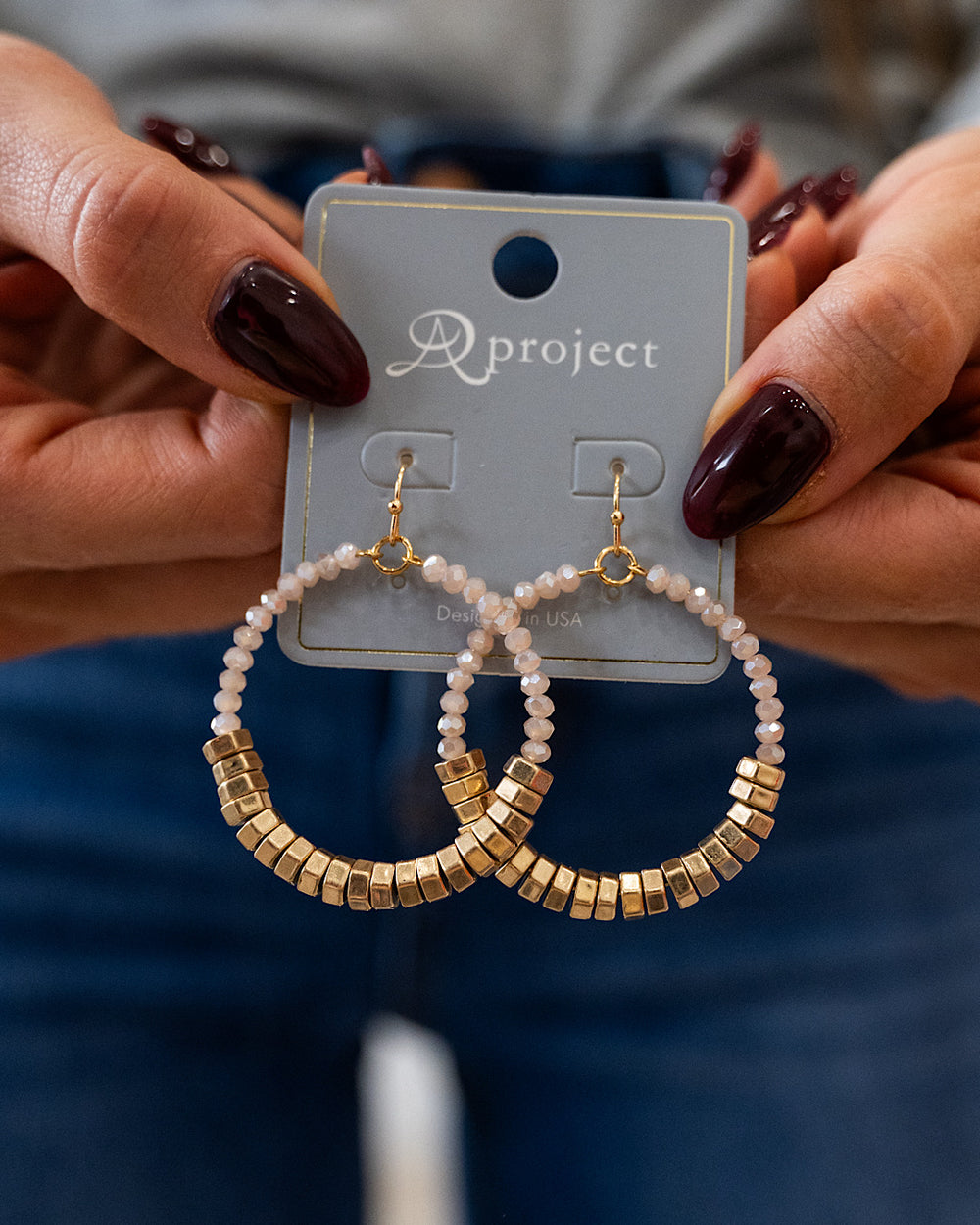 NEW! Metallic and Glass Beaded Circle Drop Earrings Trendy Wholesale