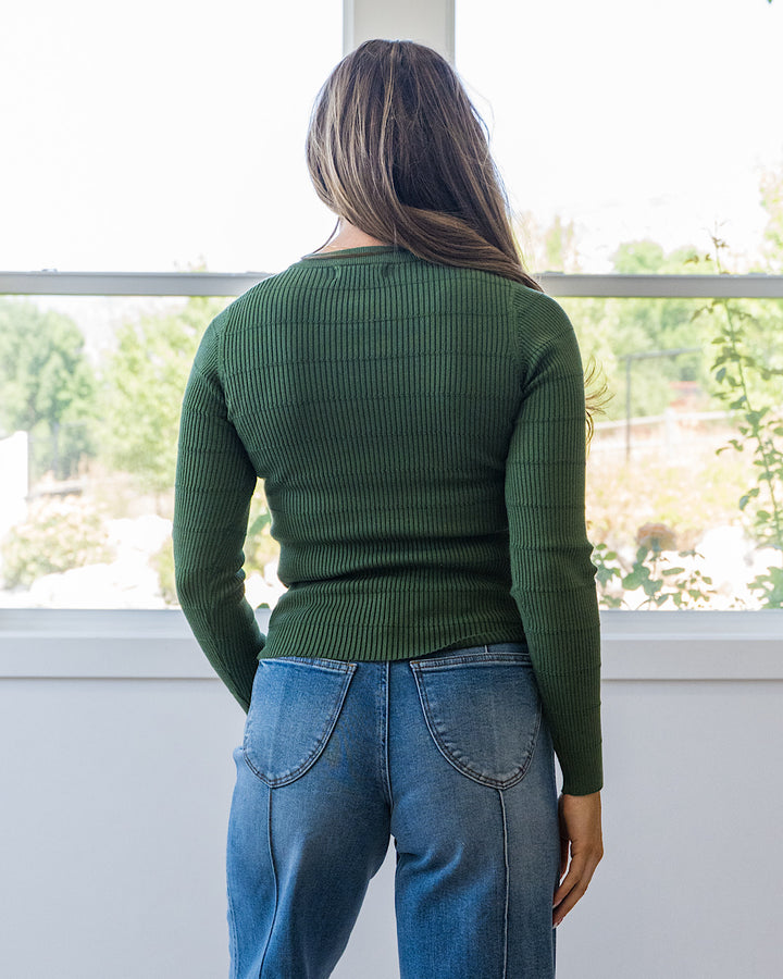 NEW! Kaya Raised Stripe Sweater - Moss