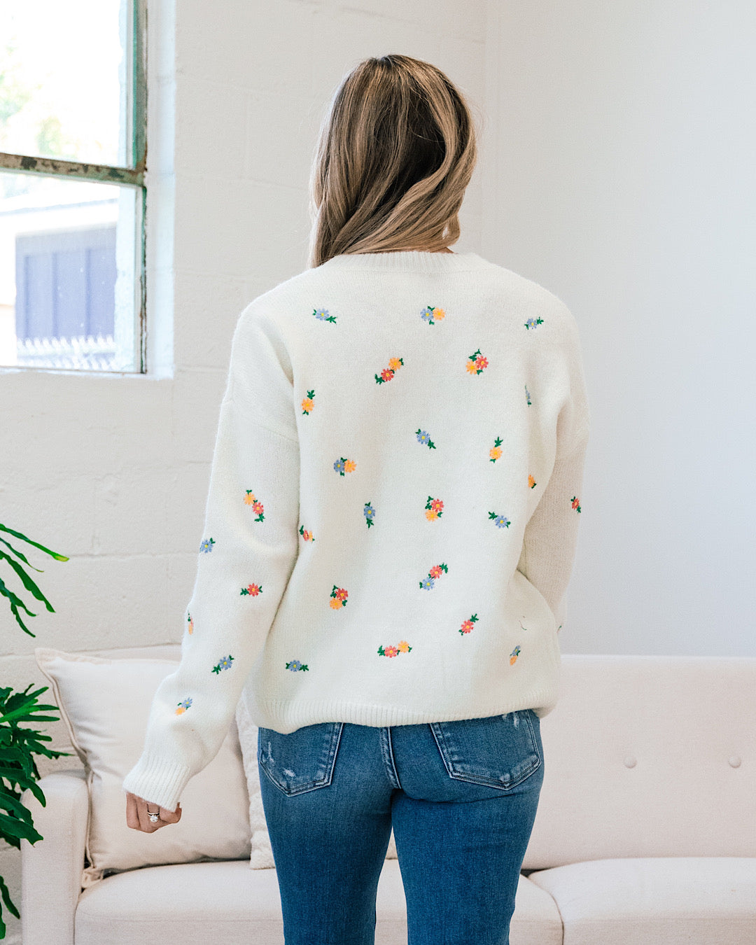 Nora Ivory Embroidered Daisy Sweater  Lovely Melody   
